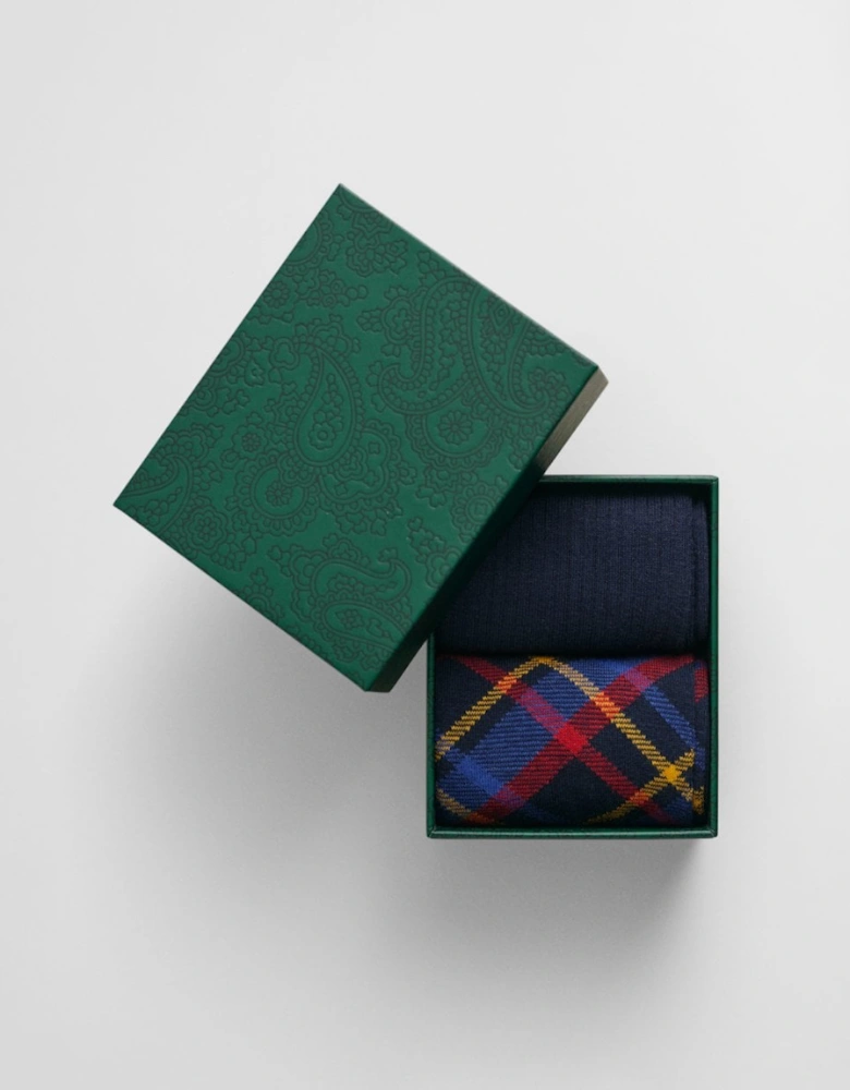 Mens 2-Pack Check And Rib Socks Gift Box