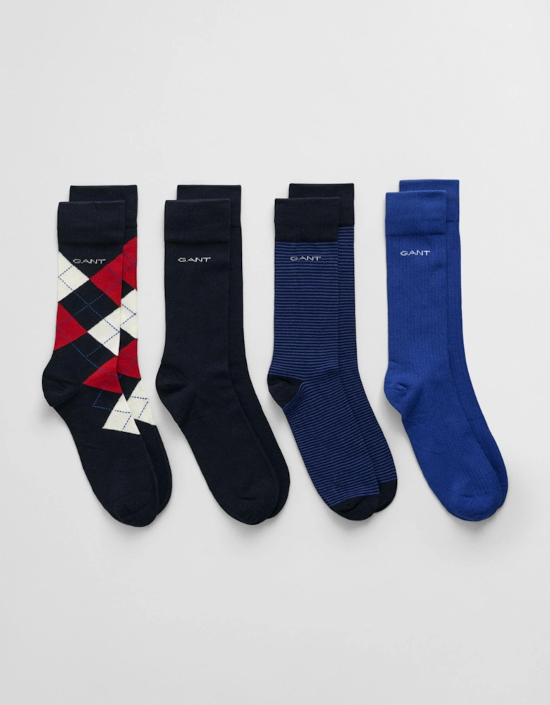 Mens 4-Pack Argyle Stripe Solid Socks Gift Box