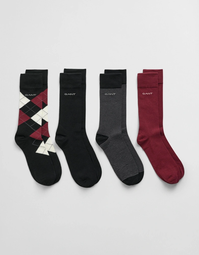 Mens 4-Pack Argyle Stripe Solid Socks Gift Box