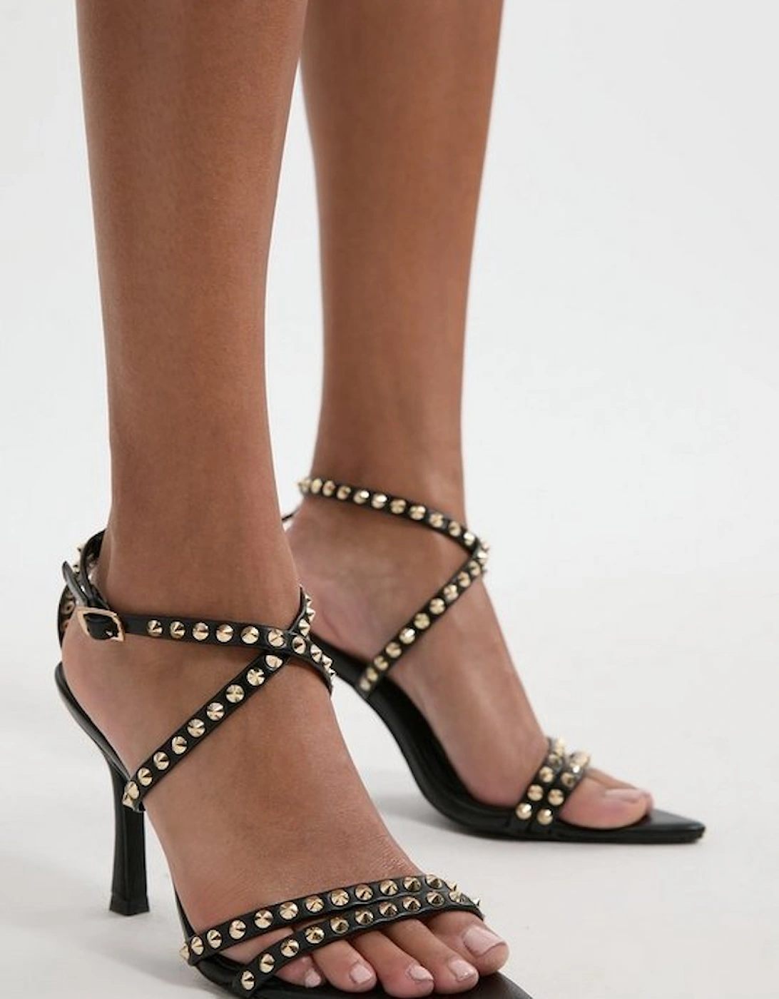 Leather Stud Detail Strappy Heel