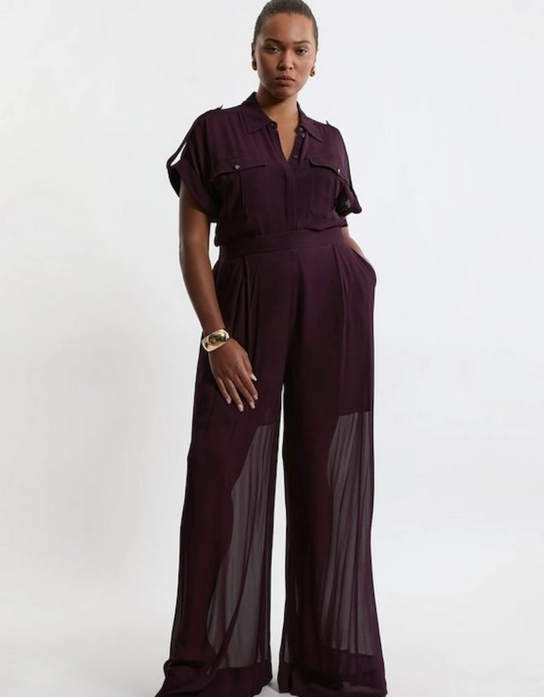 Plus Size Wide Leg Viscose Woven Trousers