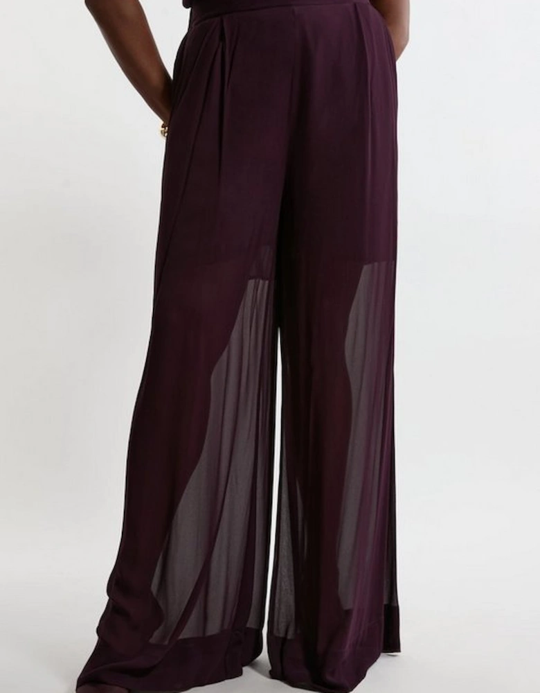 Plus Size Wide Leg Viscose Woven Trousers