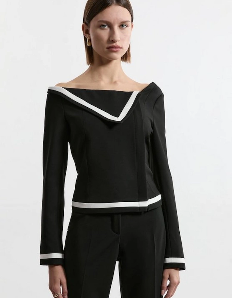 Petite Compact Stretch Contrast Tipped Asymmetric Jacket