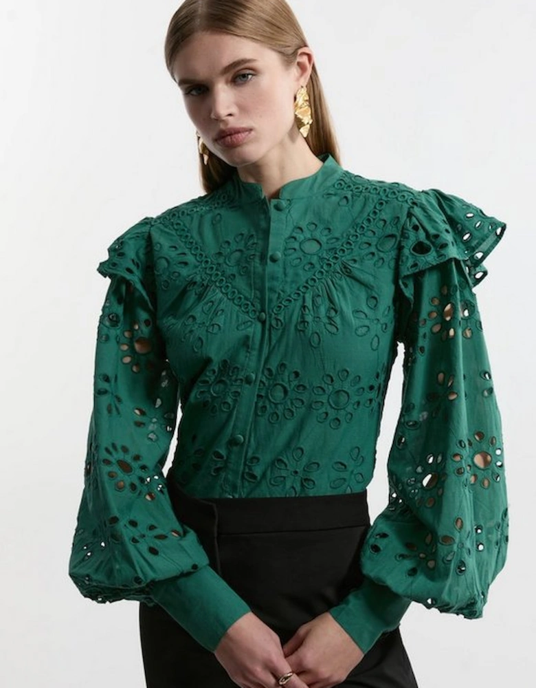 Broderie Woven Blouse With Guipure Trim