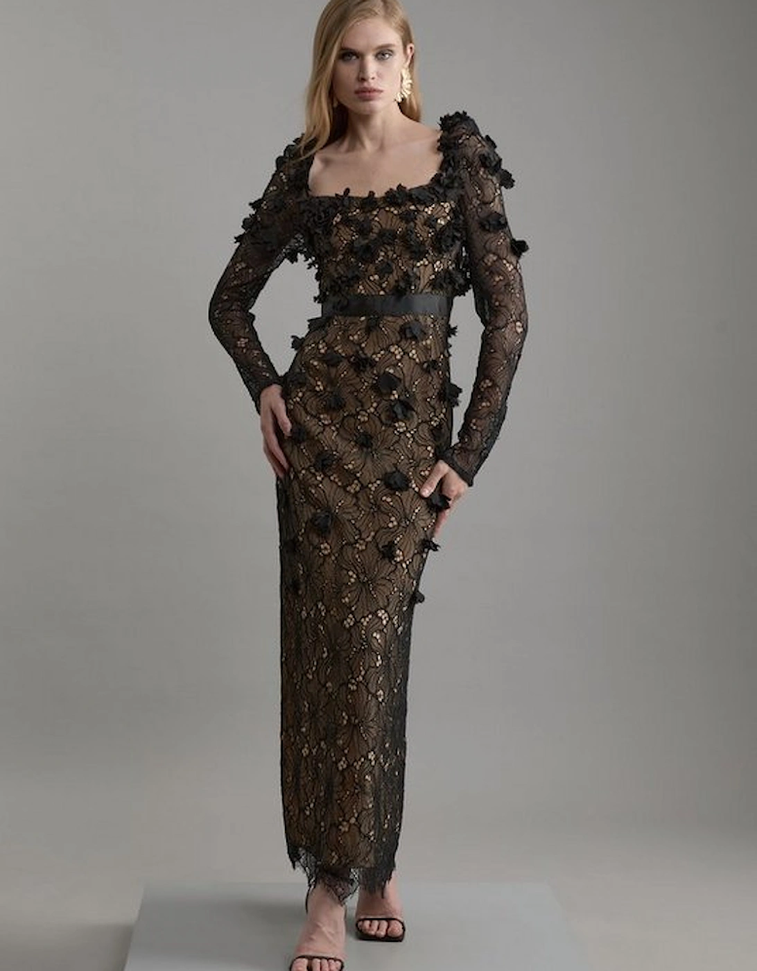 Lace Petal Applique Woven Midi Dress, 5 of 4