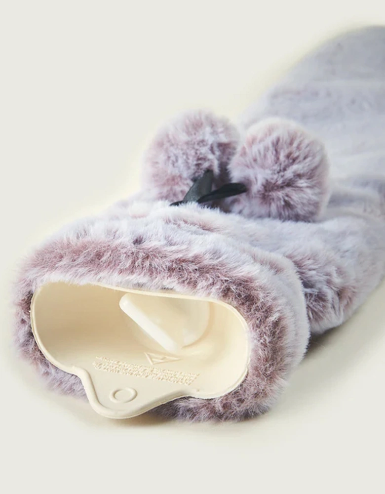 Rolled Long Hot Water Bottle with Marshmallow Grey Fur