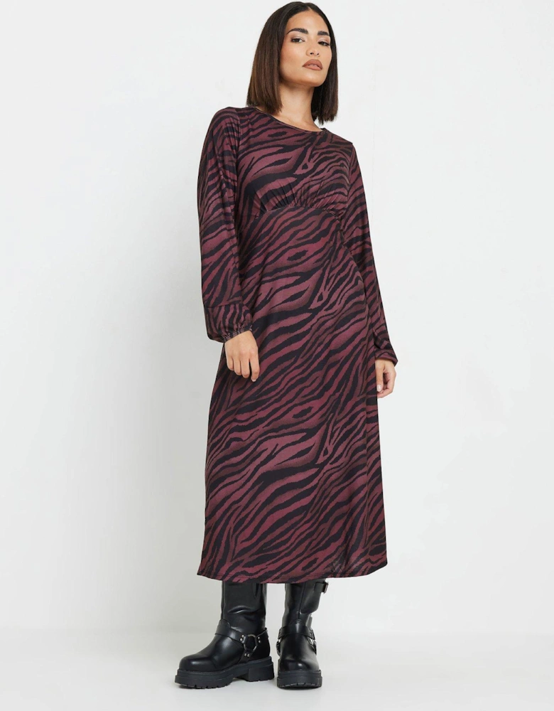 Petite Zebra Long Sleeve Midi Dress - Red