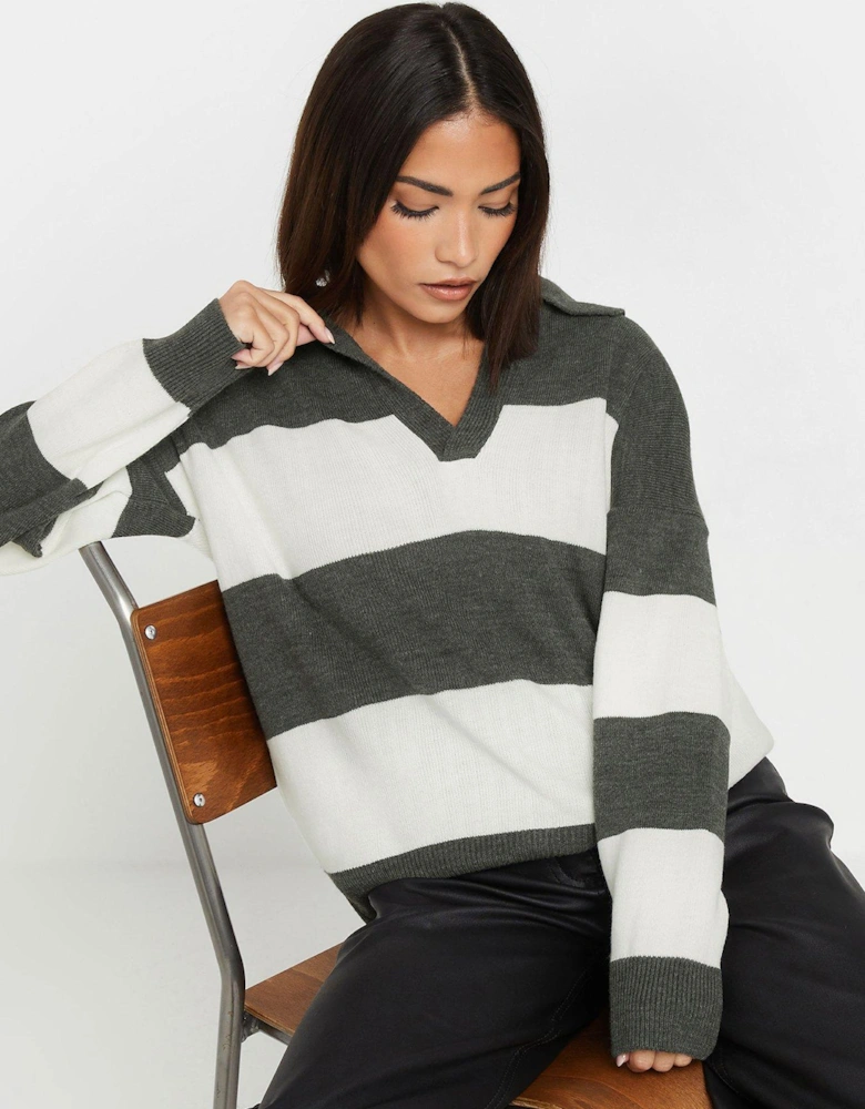 Petite Stripe Collar Jumper - Grey