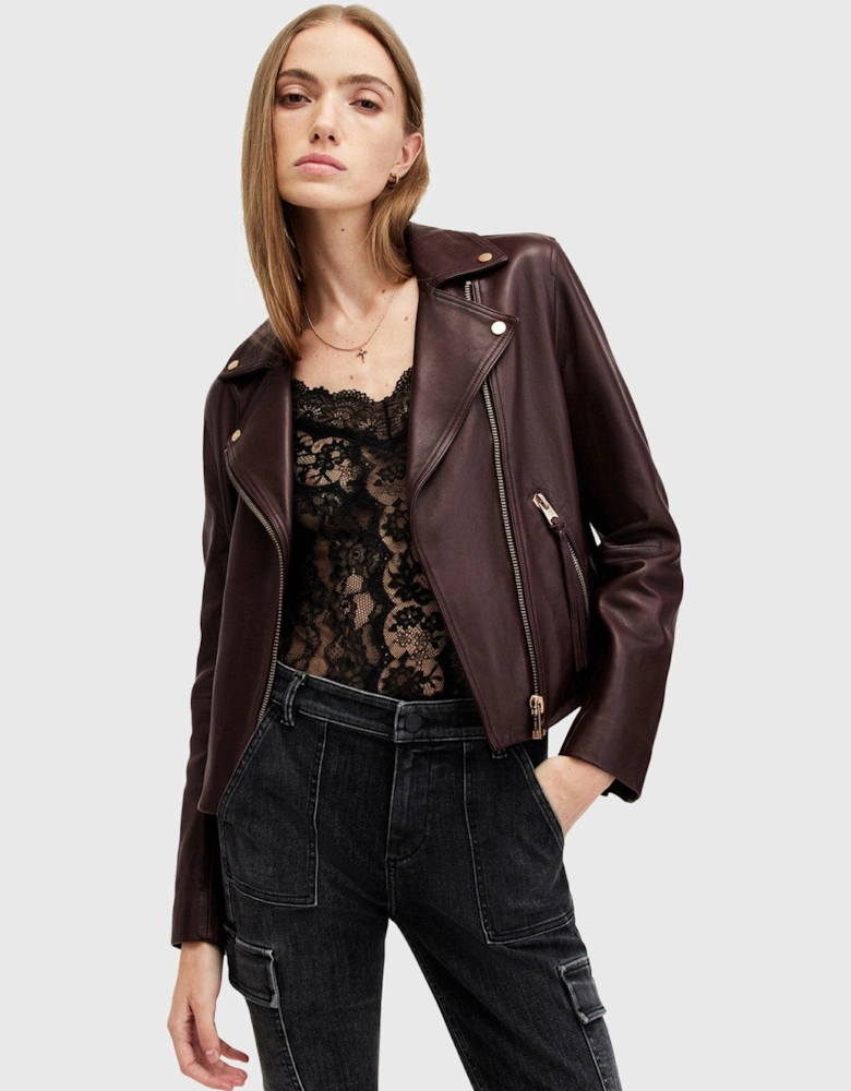 Balfern Leather Biker Jacket - Dark Red