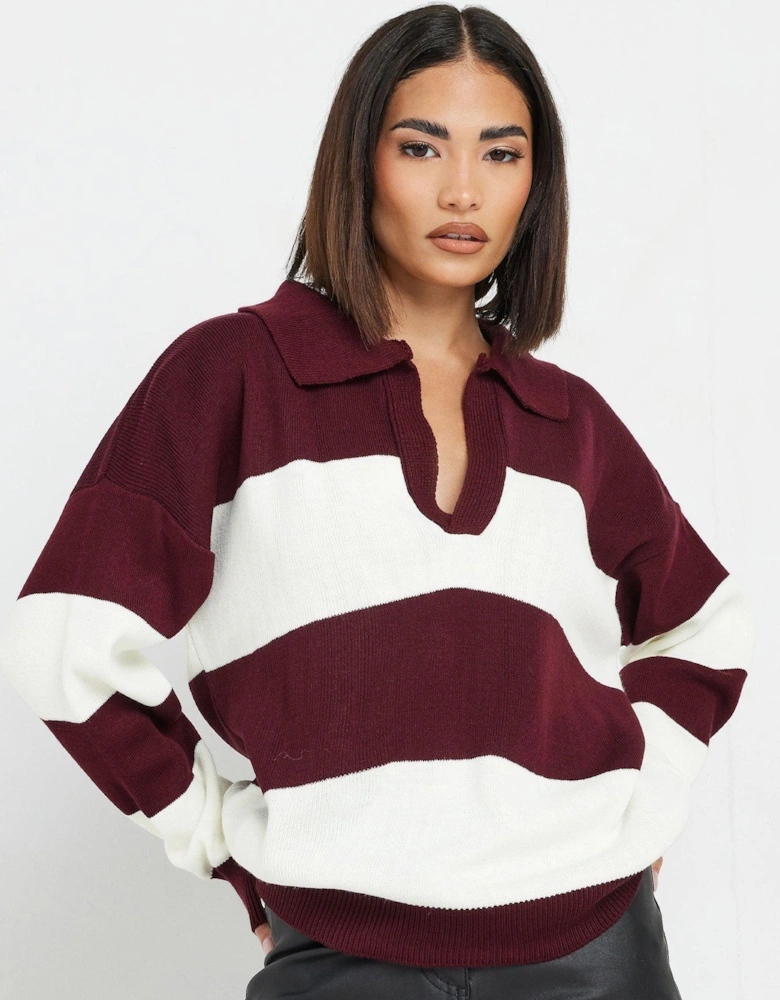 Petite Stripe Collar Jumper - Red