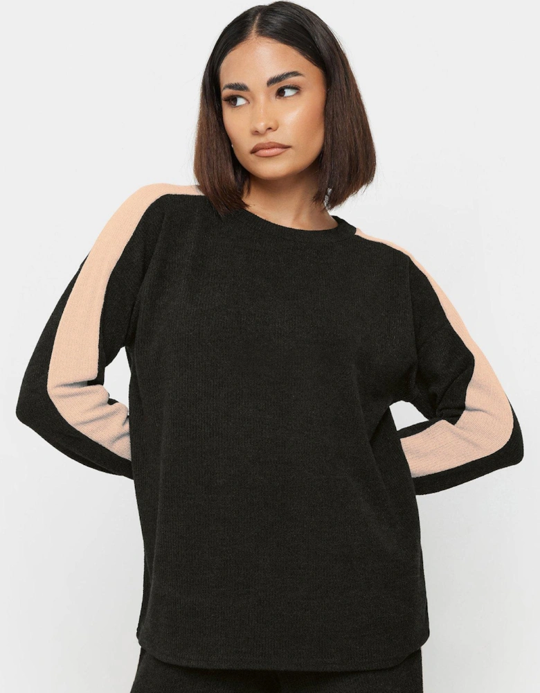 Petite Soft Touch Side Stripe Jumper - Black