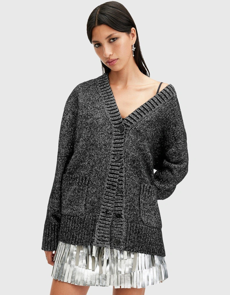 Sabrina Metallic Relaxed Fit Cardigan - Black