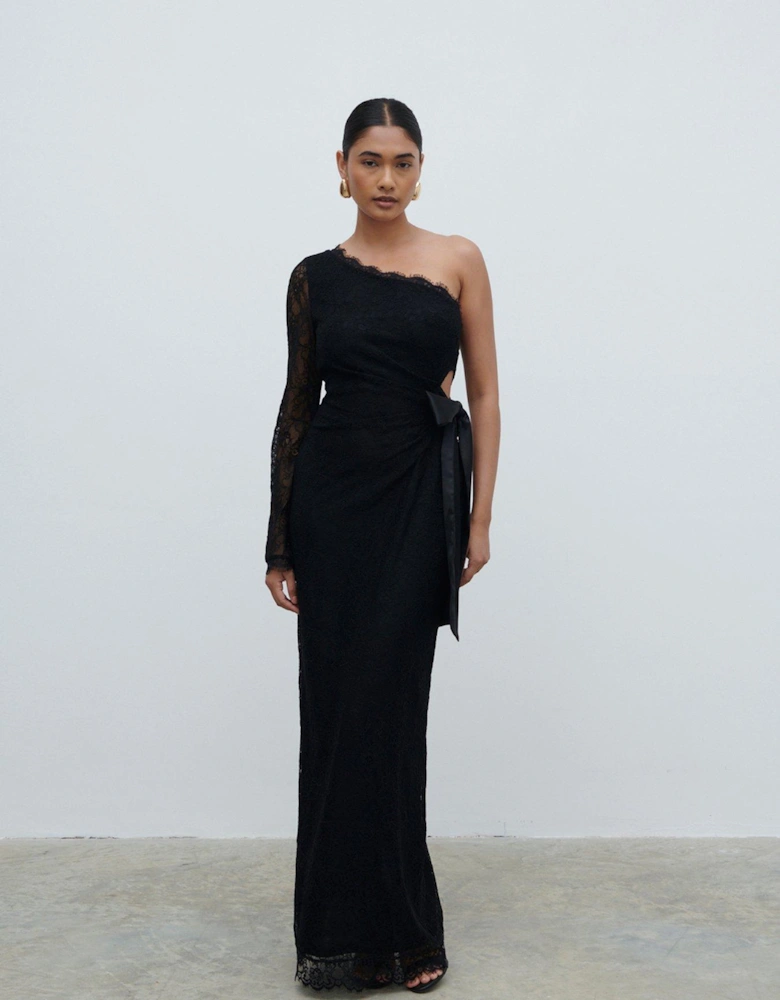 Mollie One Shoulder Lace Maxi Dress - Black