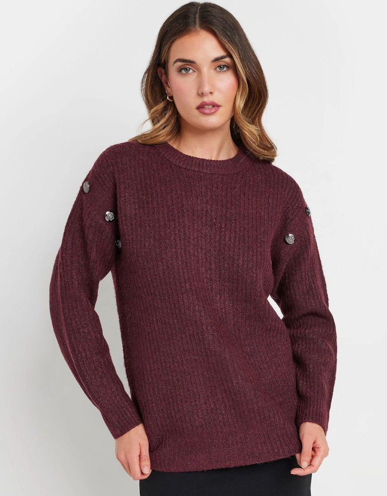 Button Shoulder Cable Knit Jumper - Purple