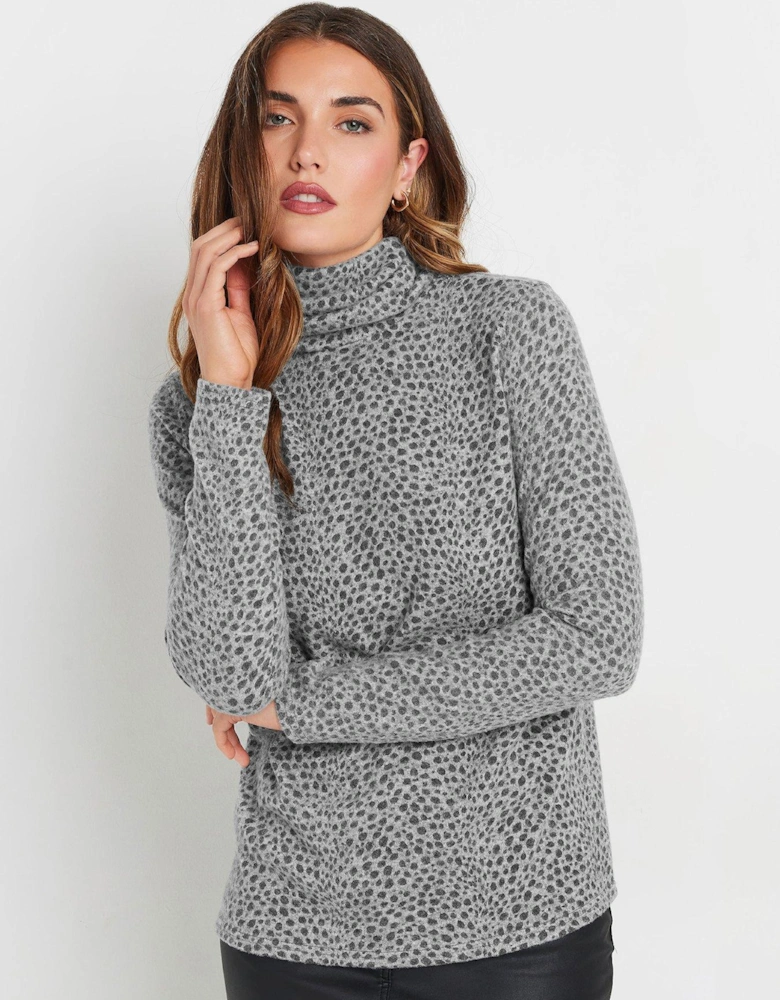 Animal Roll Neck Soft Touch Top - Grey