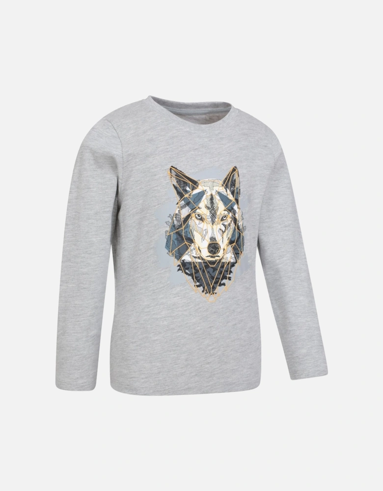 Childrens/Kids Wolf Organic Long-Sleeved T-Shirt