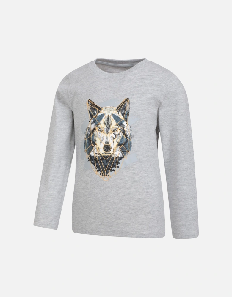 Childrens/Kids Wolf Organic Long-Sleeved T-Shirt