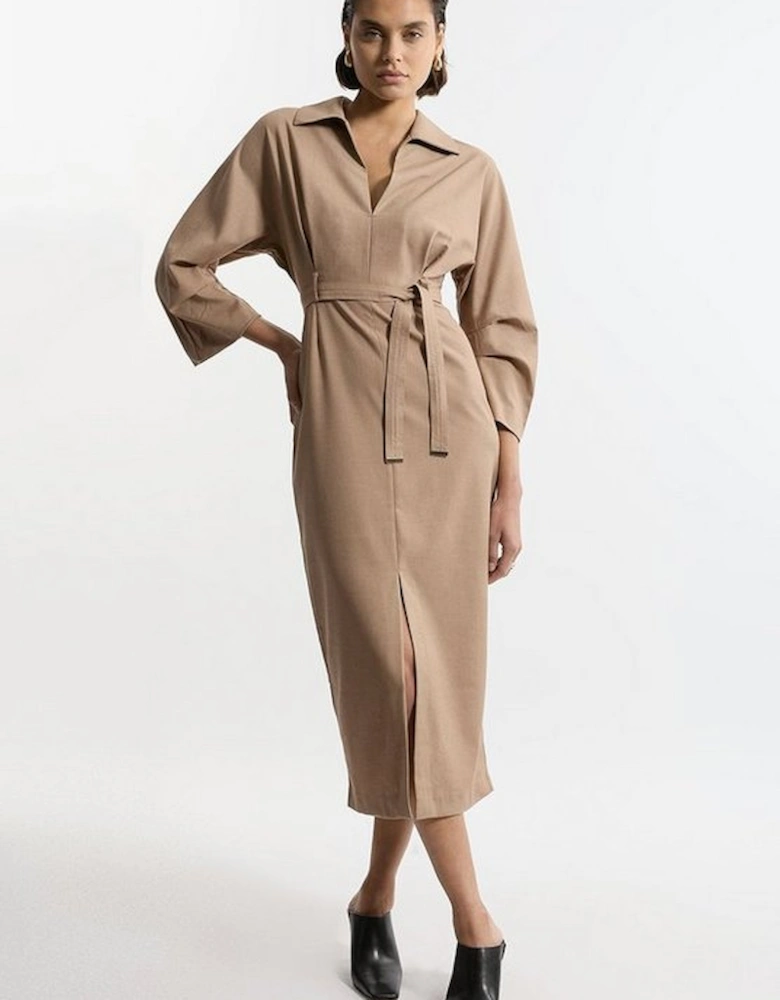 Tailored Wide Sleeve Midi Shirt Dress