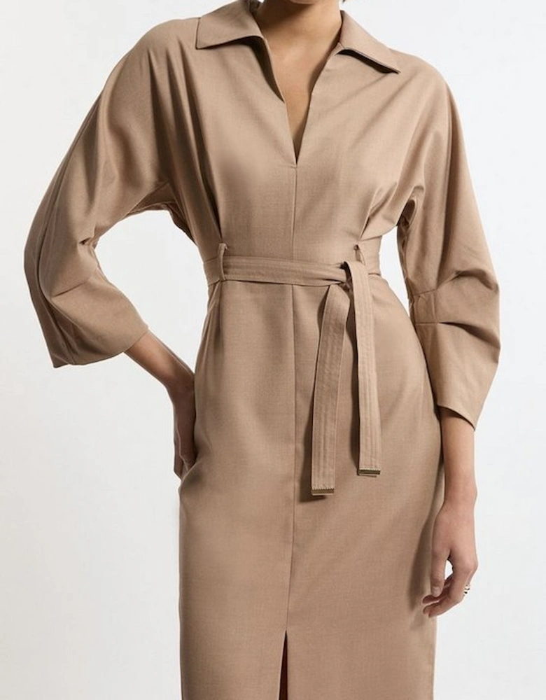 Tailored Wide Sleeve Midi Shirt Dress