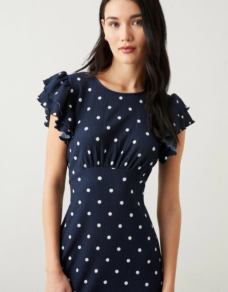 Womens/Ladies Empire Spotted Ruffle Midi Dress