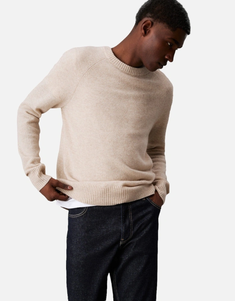 Luxury Wool Crew Neck Sweater ADL Stony Beige Heather