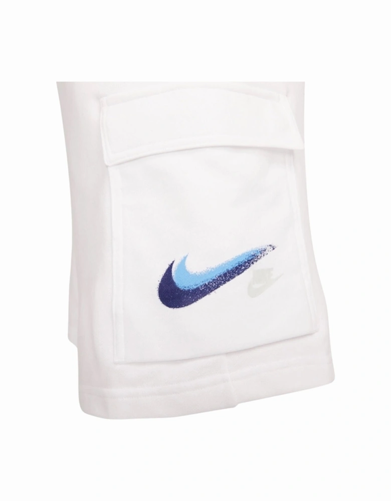 Blue Swoosh Pockets White Shorts