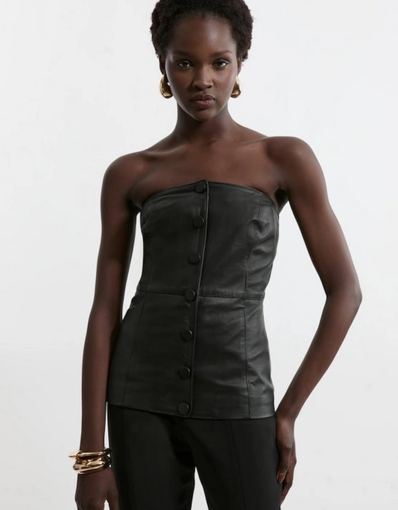 Leather Button Front Corest Top