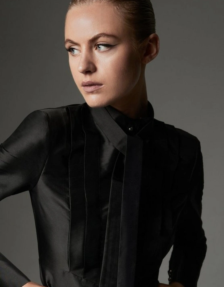 Taffeta Pleat Detail Woven Shirt