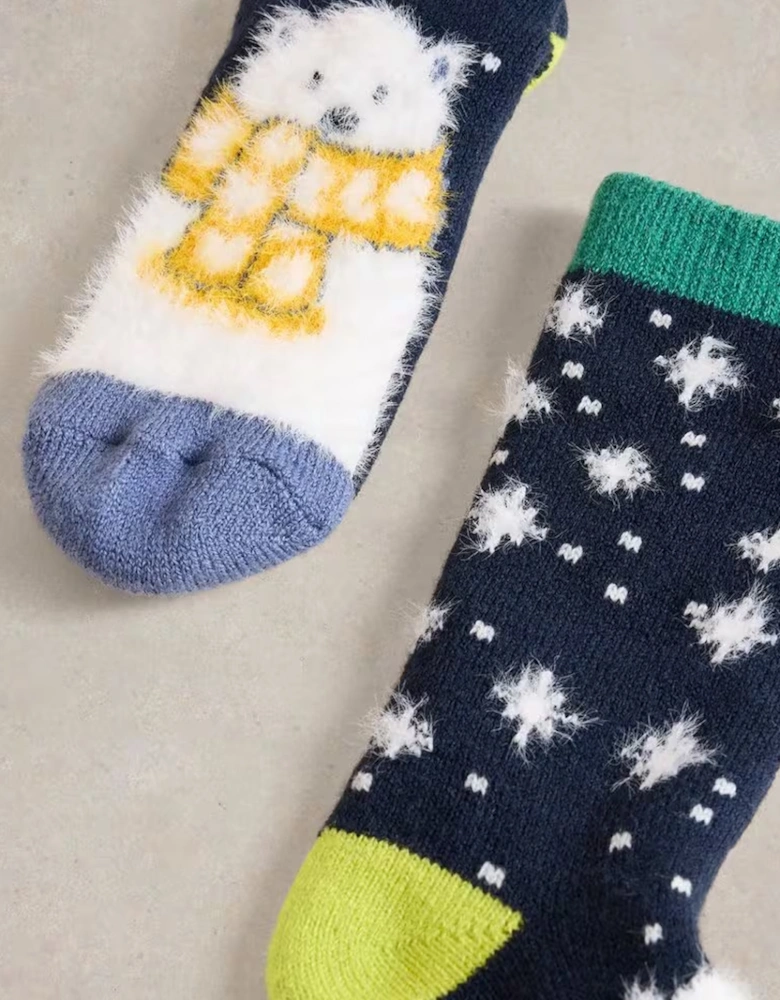 Cosy Polar Bear Cabin Sock Navy Multi