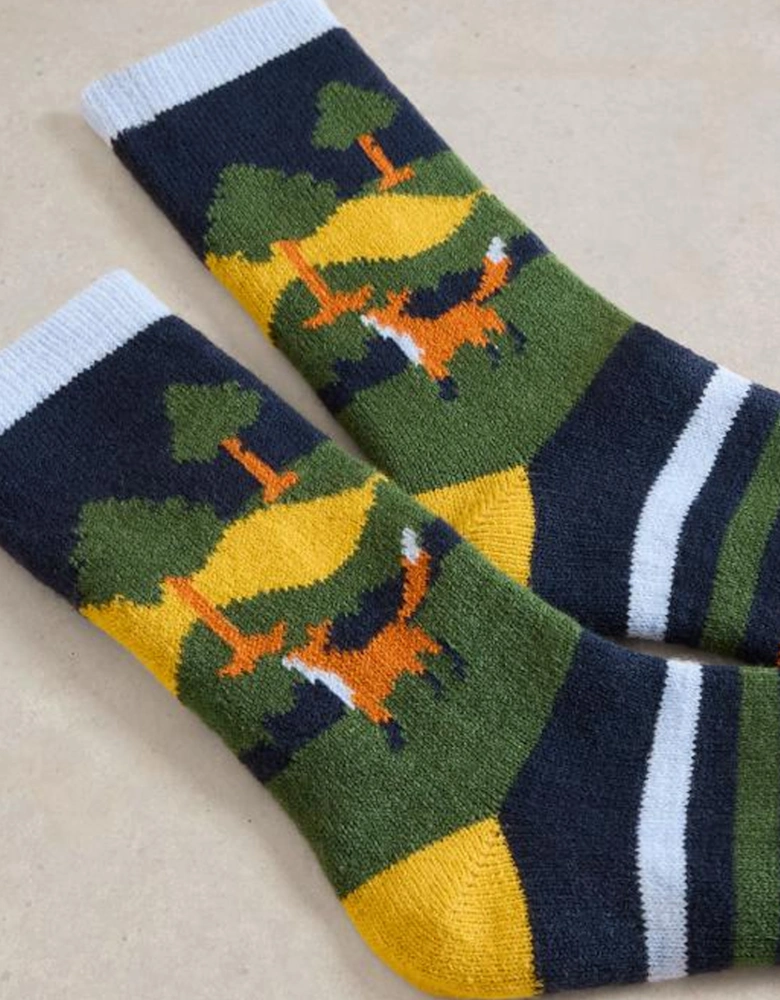 Night Fox Cabin Sock Navy Multi