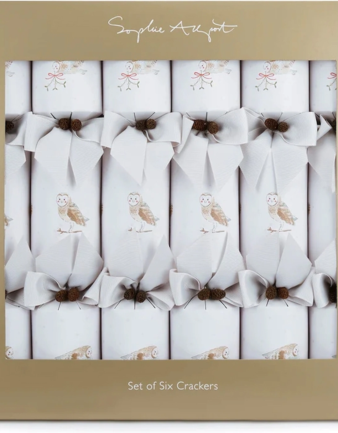 Snowy Owls Christmas Crackers Set of Six, 7 of 6