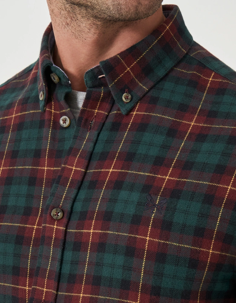 Men's Long Sleeve Blackwatch Flannel Check Shirt Heritage Black Burgundy