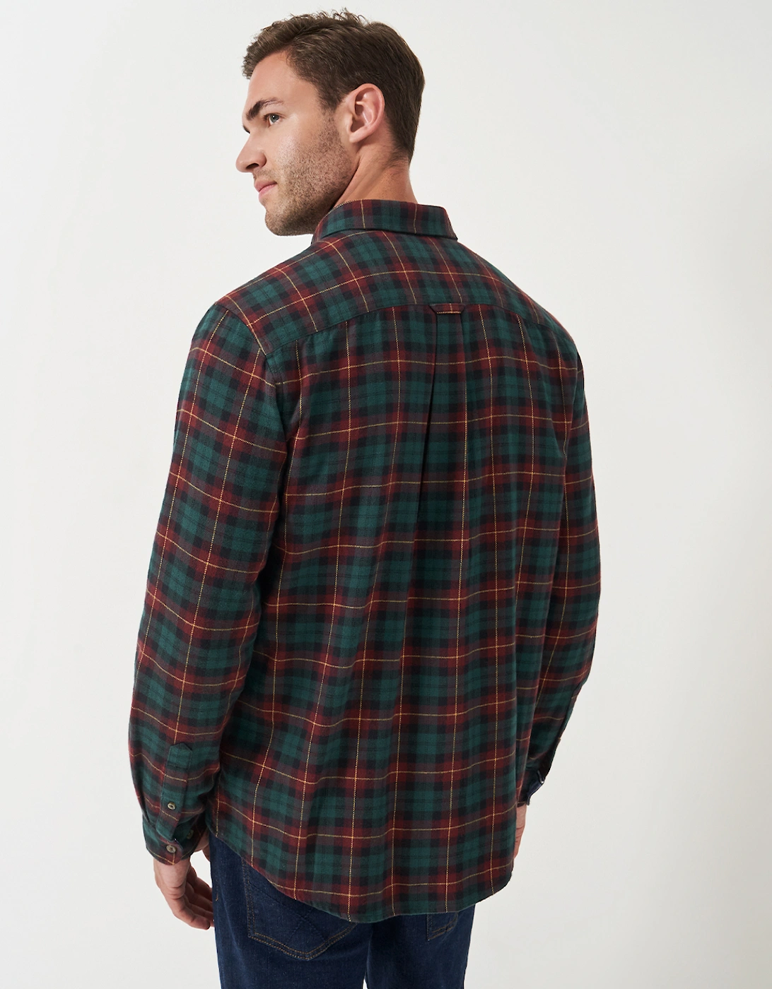 Men's Long Sleeve Blackwatch Flannel Check Shirt Heritage Black Burgundy