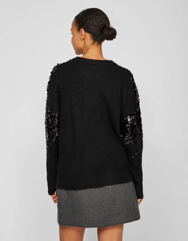 Women's Siquin Long Sleeve Sequin Knit Top Black Beauty