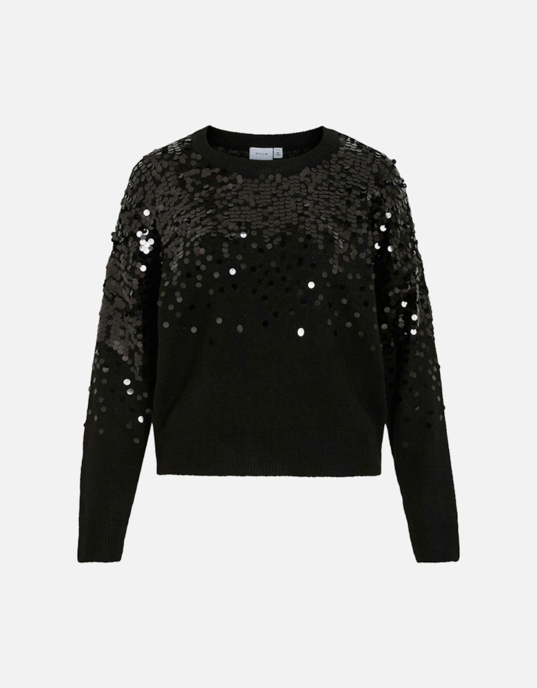 Women's Siquin Long Sleeve Sequin Knit Top Black Beauty