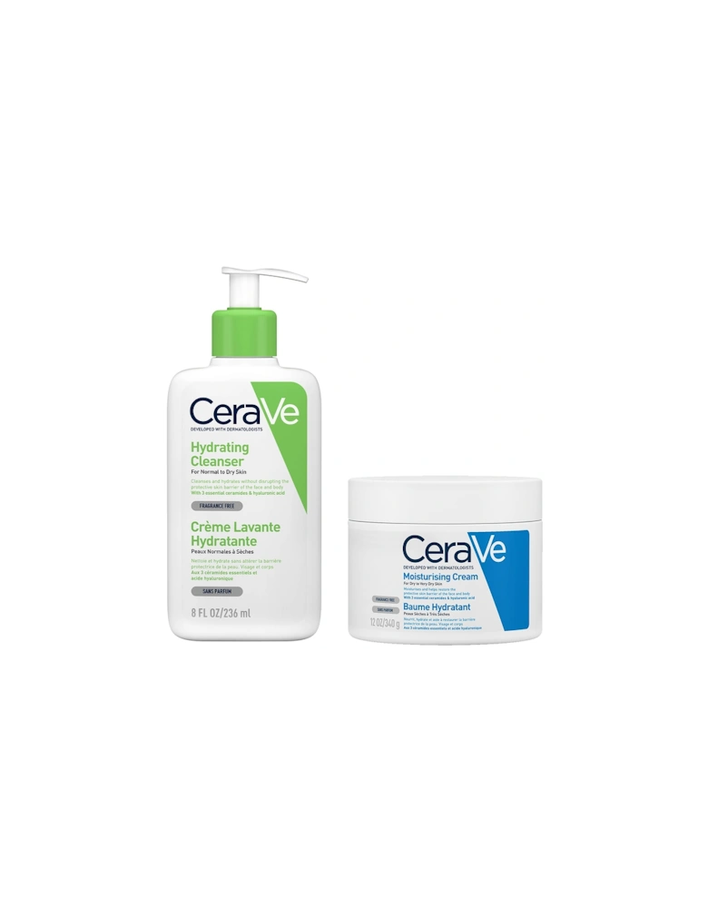 Daily Deep Hydration 2-Step Routine for Normal to Dry Skin, Cleanser and Moisturiser with Hyaluronic Acid - CeraVe