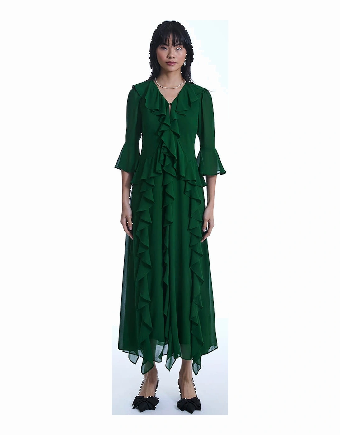 V-Neck Ruffle Green Dress, 7 of 6