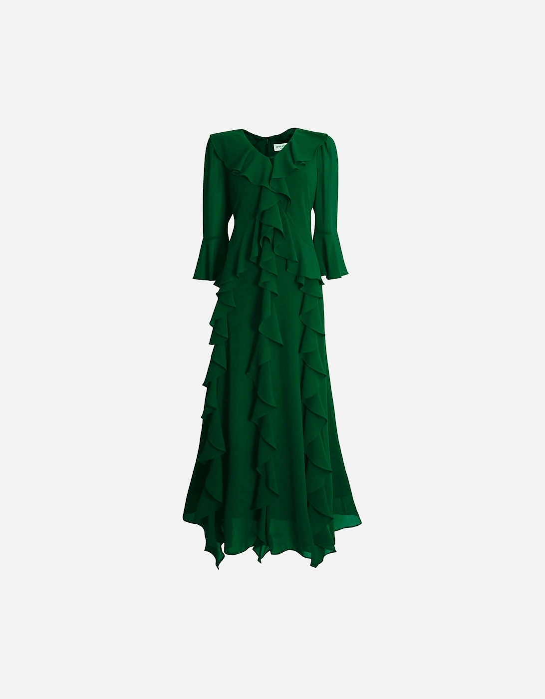 V-Neck Ruffle Green Dress