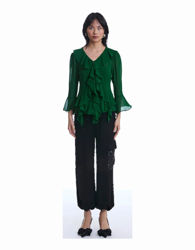 Chiffon Ruffle Green Shirt