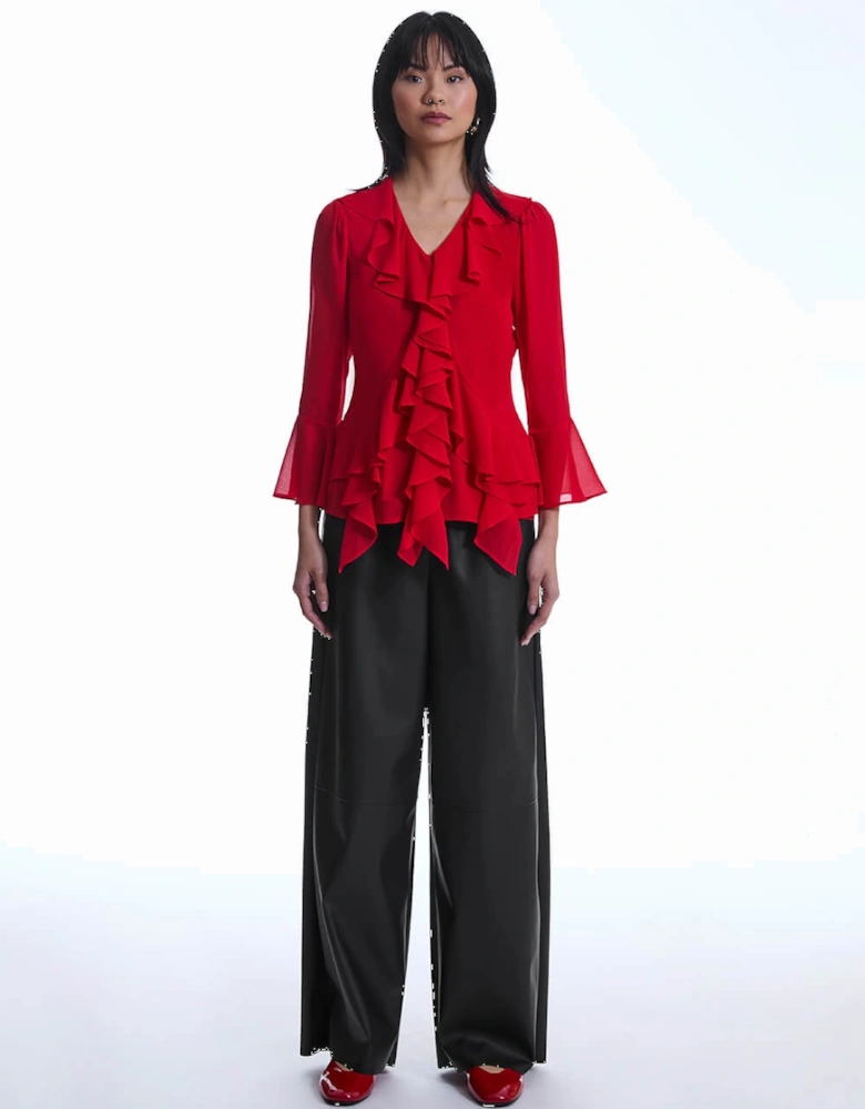 Chiffon Ruffle Red Shirt