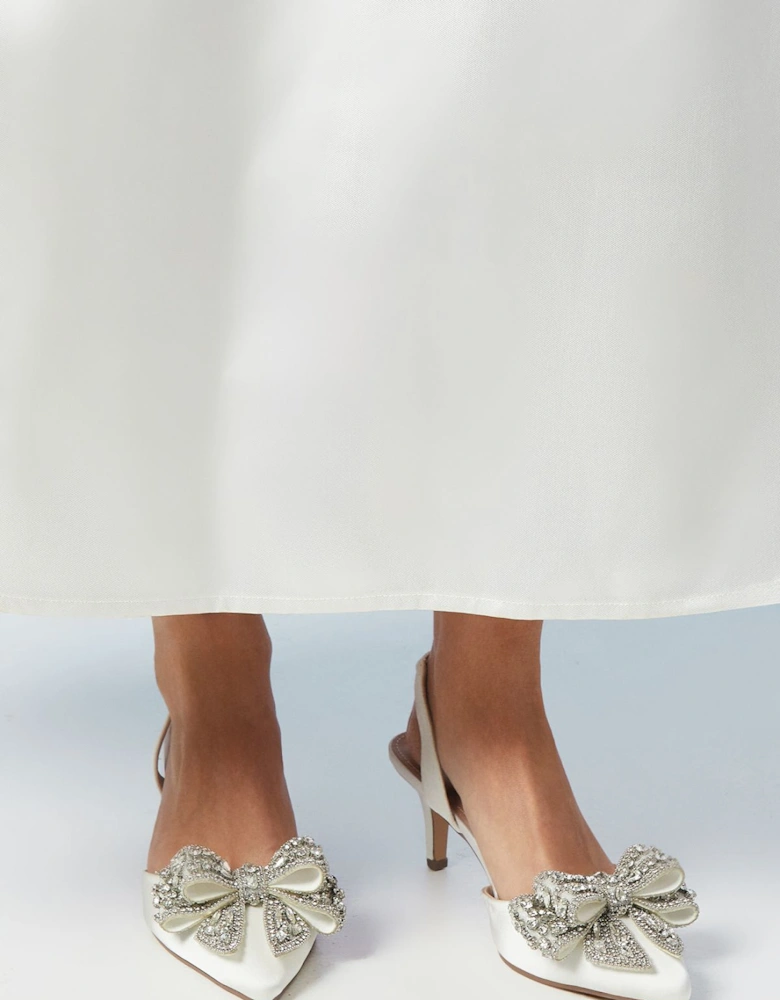 Bridal Sylvie Jewelled Bow Satin Slingback Court Shoes