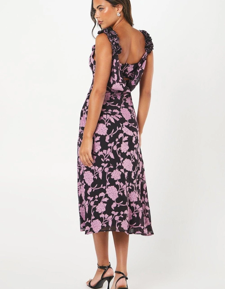 Floral Jacquard Midi Wedding Guest Dress