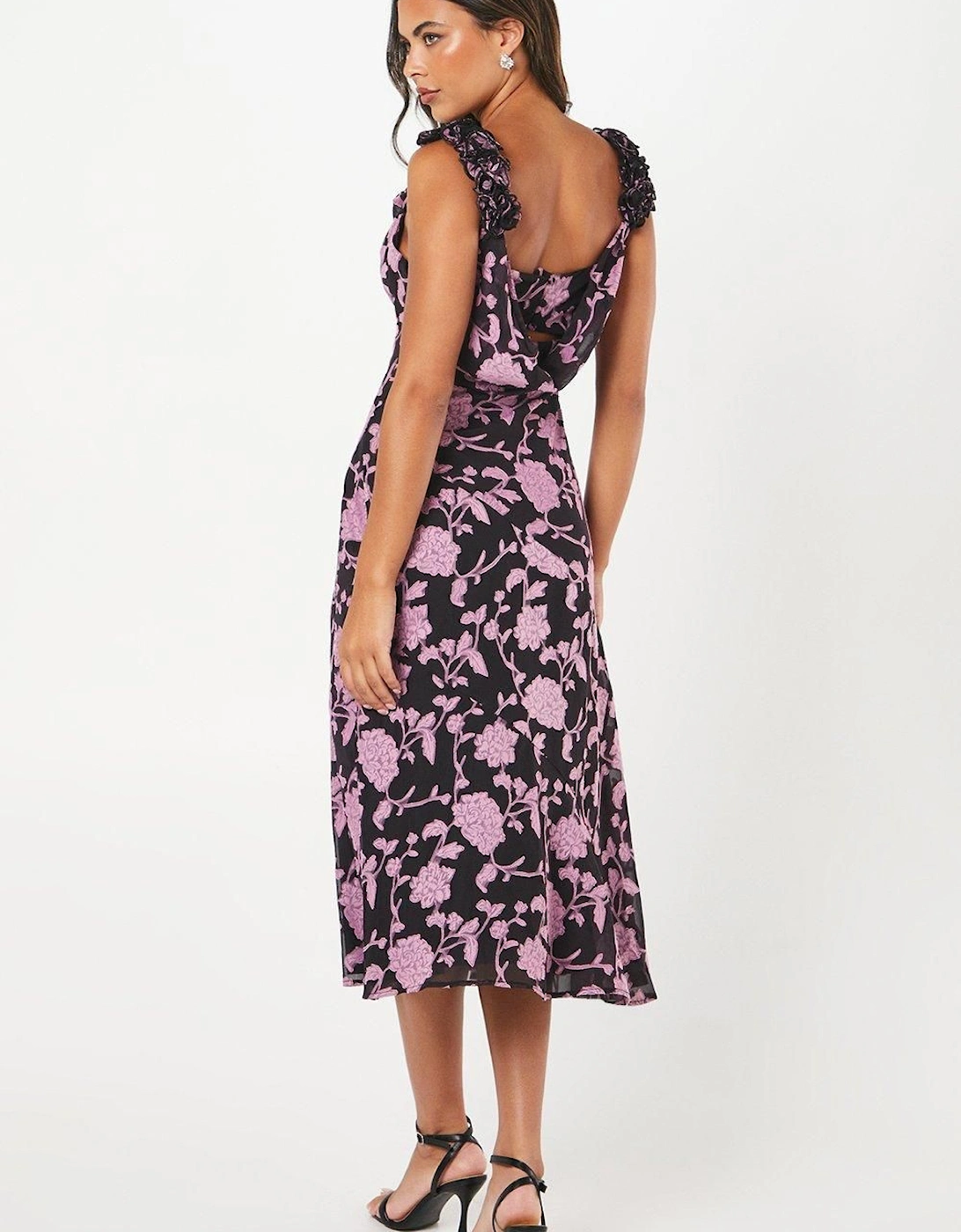 Floral Jacquard Midi Wedding Guest Dress