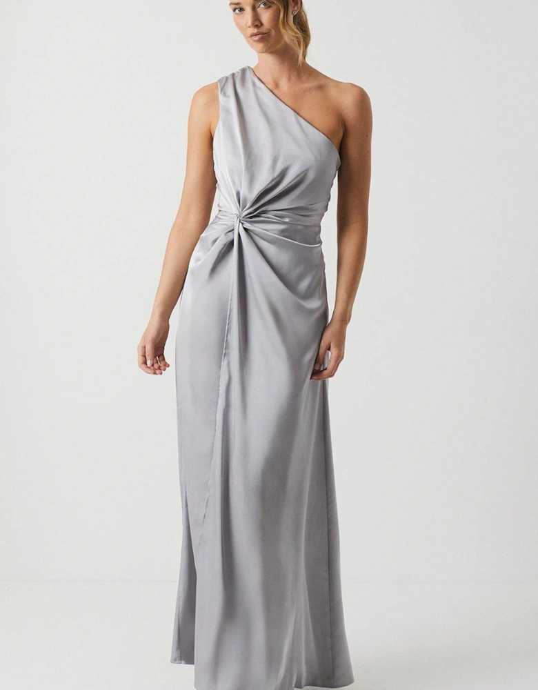 Asymetric Neckline Satin Bridesmaid Dress