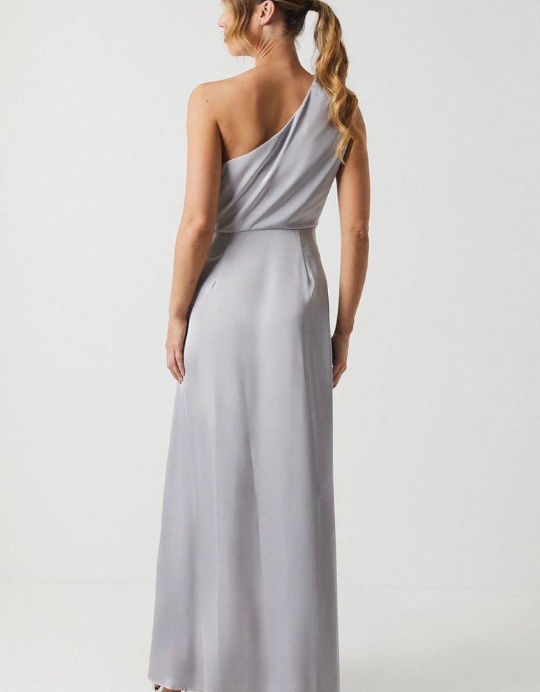 Asymetric Neckline Satin Bridesmaid Dress