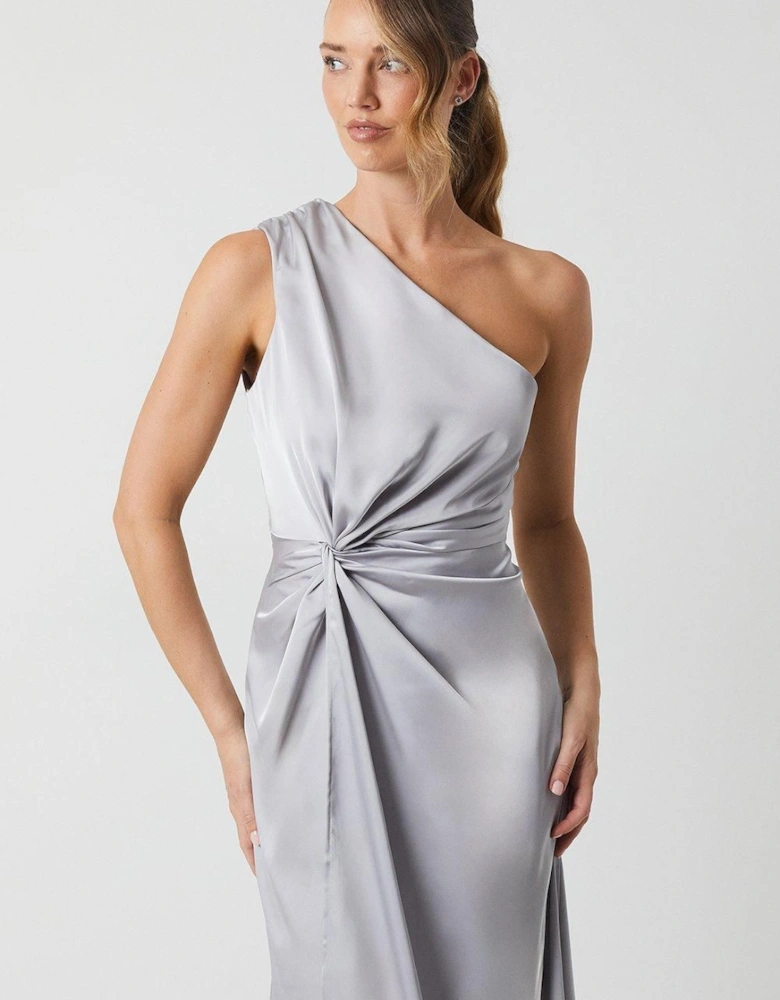 Asymetric Neckline Satin Bridesmaid Dress