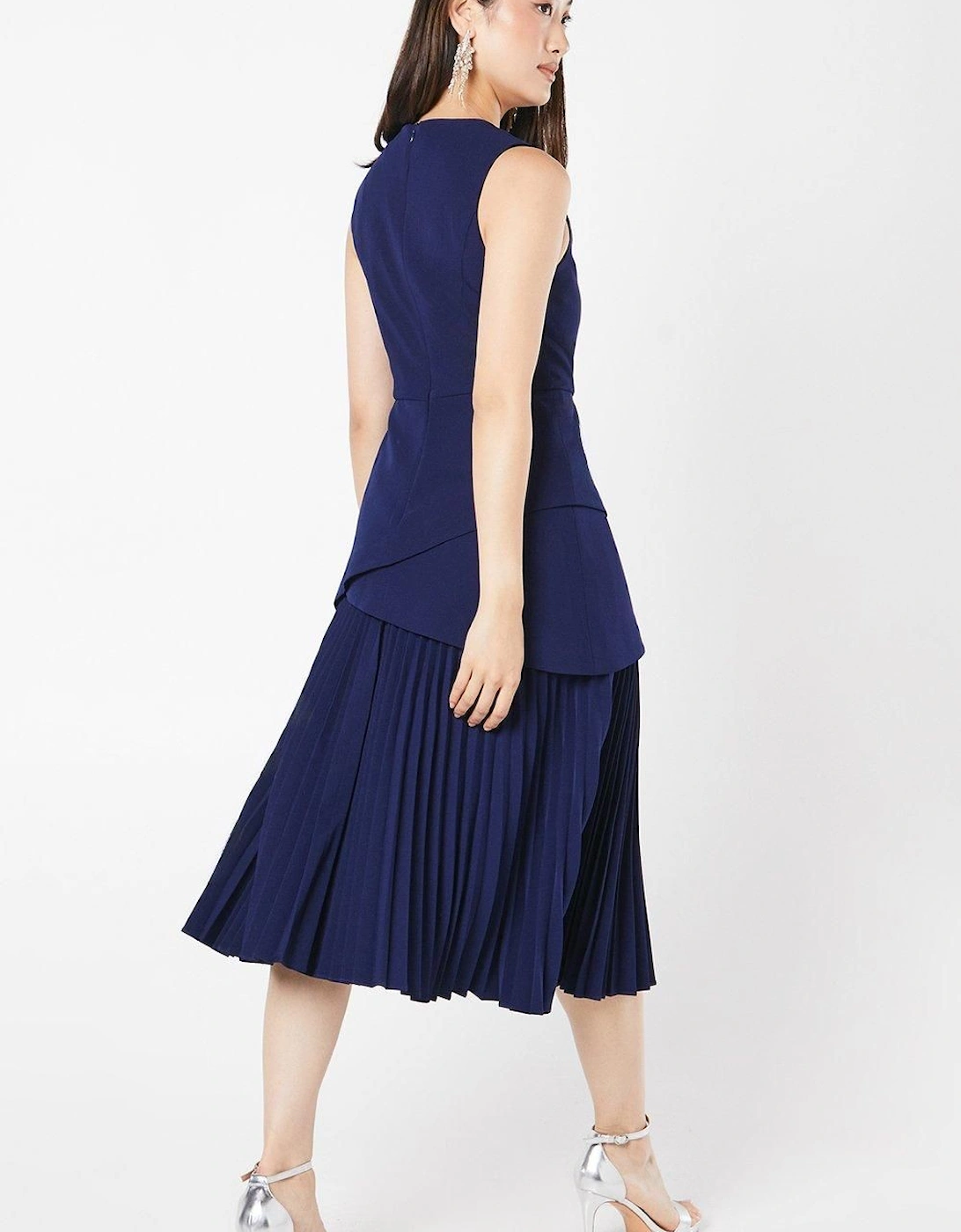 Overlay Pleated Skirt Midi Wedding Guest Dress