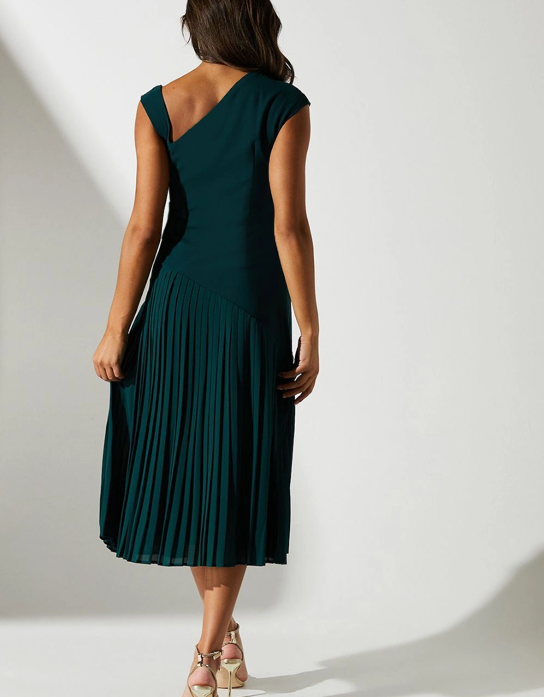 Panelled  Bodice Pleated Skirt Midi Dress