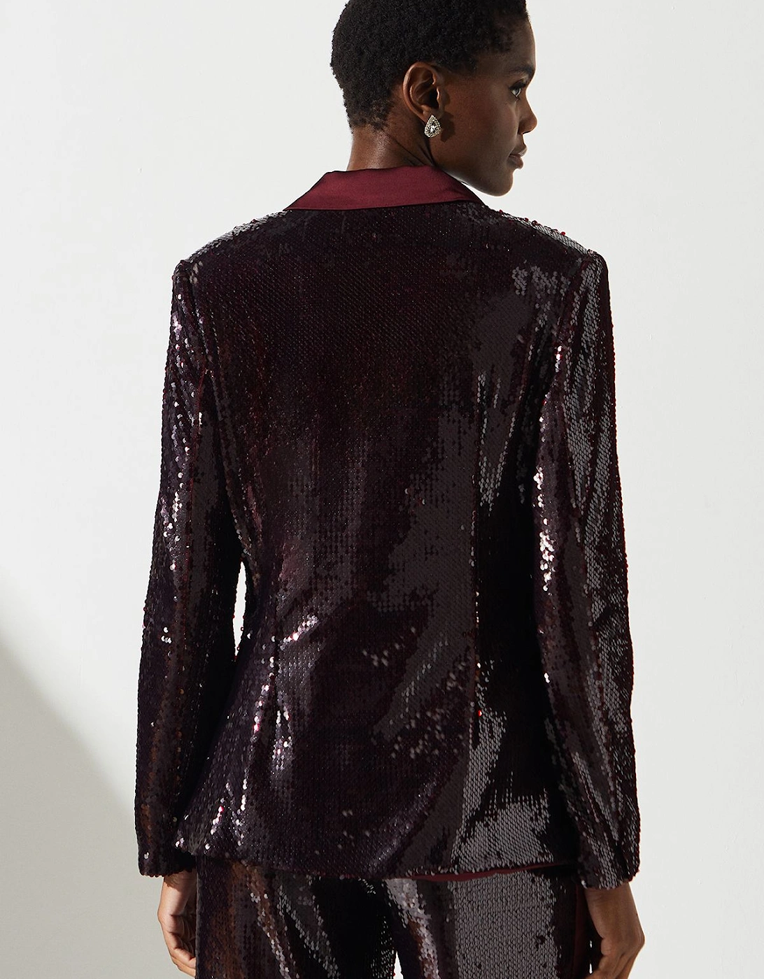 Party Sequin Satin Burgundy Blazer