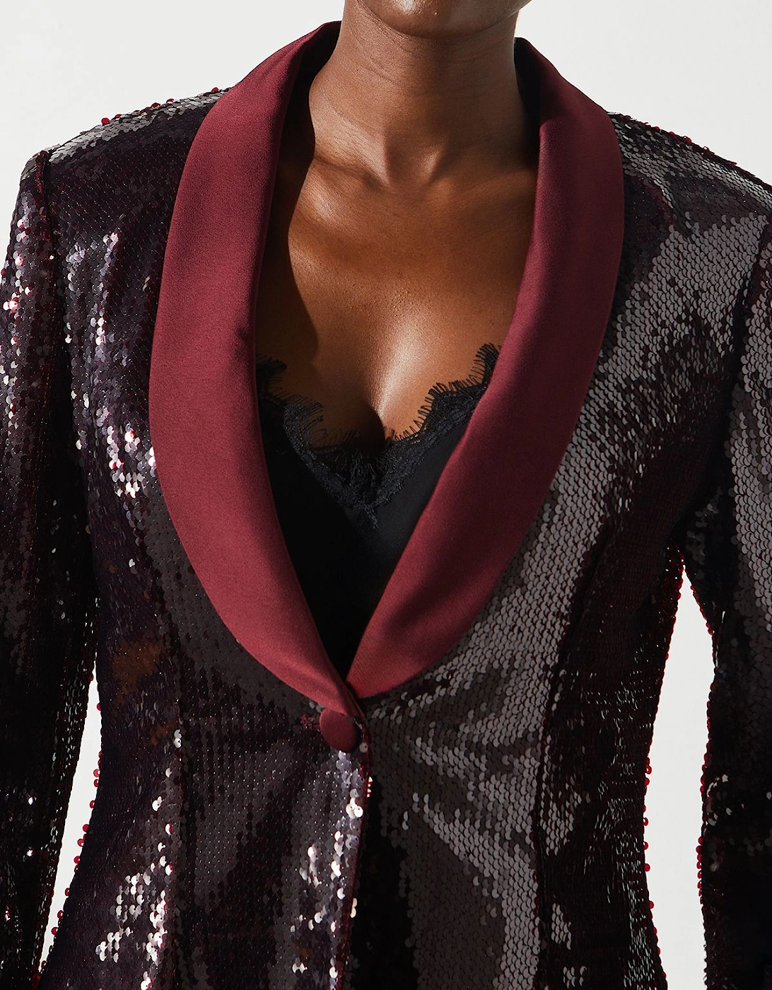 Party Sequin Satin Burgundy Blazer